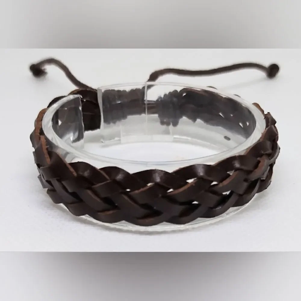 Men's bracelet leather braided‎ brown new e38